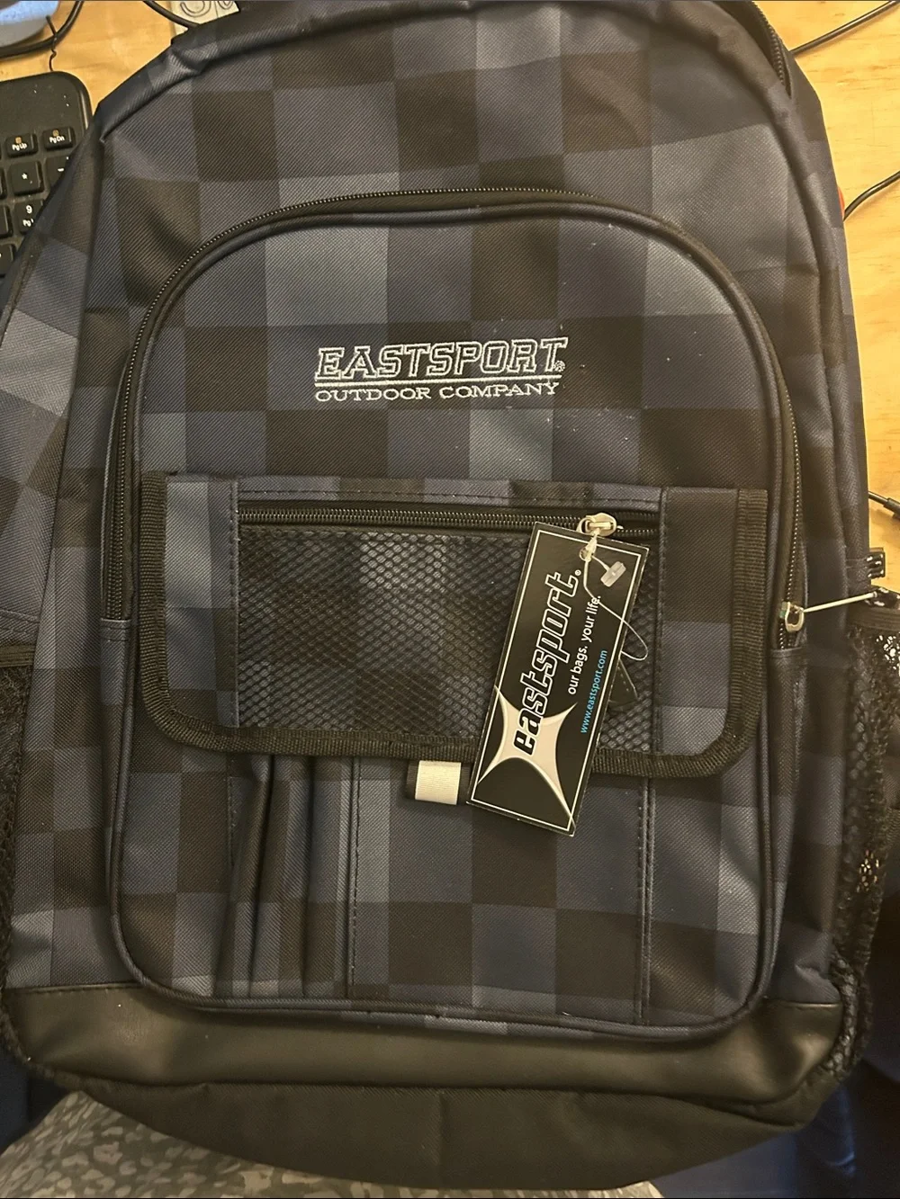 Eastsport Plaid Navy Backpack with Front Mesh Pocket